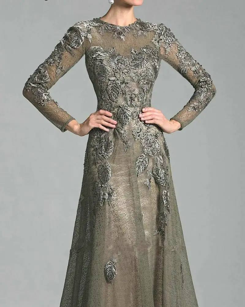 Vestidos de madrinha casamento, вечернее платье с длинными рукавами,, farsali, кружевное, плюс-силуэт, дешевые платья для матери невесты