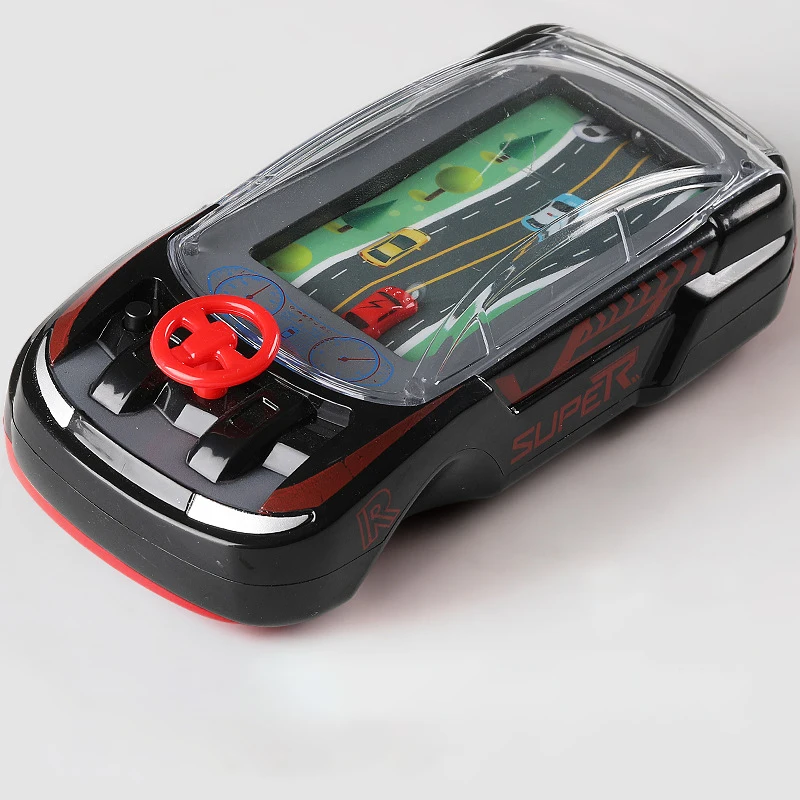 Racing car handheld game player with 3D car model and steering wheel, real auto racing game console, novelty children toy 