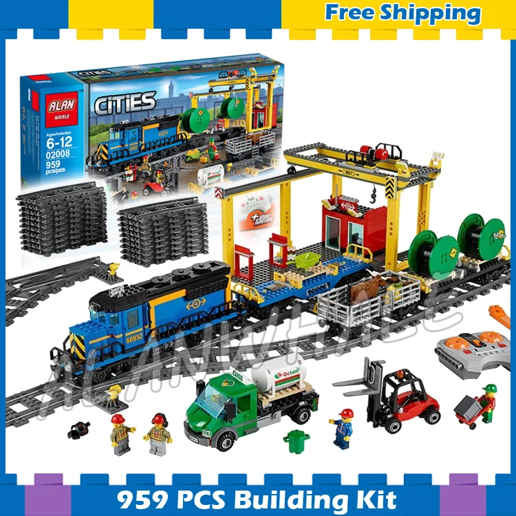 

959pcs City Motorized Remote Control Cargo Train Hobby 02008 Model Building Block Toy Brick Power Functions Compatible With Lego