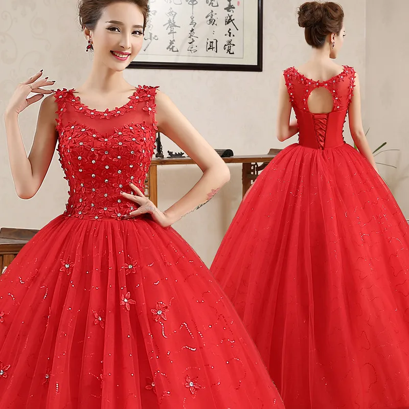 

New Style 2018 Bright Red Shoulder Slim Fit Large Size Bandage Cloth Bride Studio Wedding Dress H58 Red