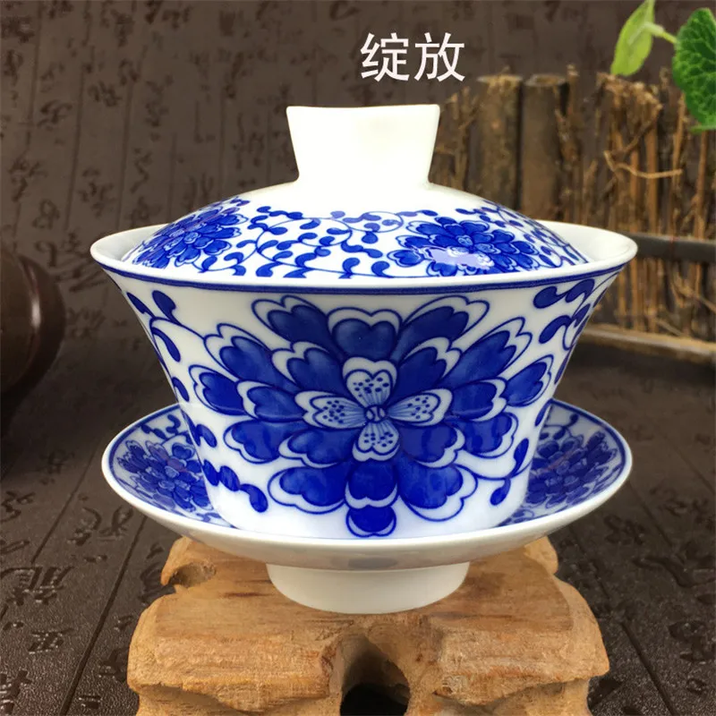 Sancai gaiwan Цзиндэчжэнь фарфор 200 мл восемь сокровища чайная чаша китайский синий и белый фарфор чайная чашка и блюдце набор