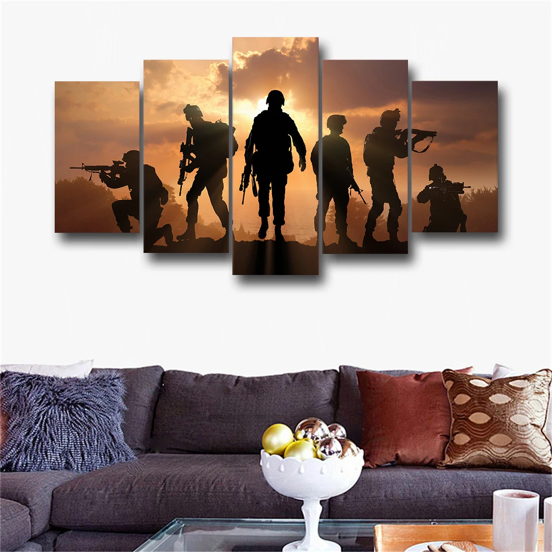 Современные холщовые картины HD печатная настенная рамка 5 шт. армейский солдат