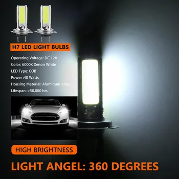 

White H7 LED Light Car Truck Accessories 2pcs Fog Light Headlight Kit 80W