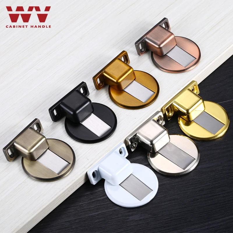 

WV Black Magnetic Door Stops 304 Stainless Steel Door Stopper Door Holders Catch Floor Nail-free Doorstop Furniture Hardware