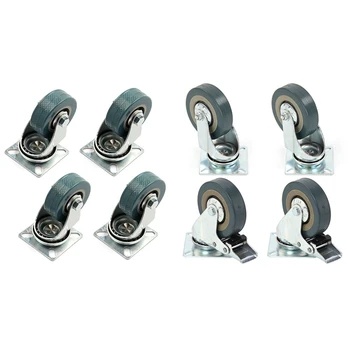 

8 Pcs Rubber Swivel Castor Wheels Trolley Furniture Caster Brake, 4 Pcs 50X17mm & 4 Pcs 75X21mm
