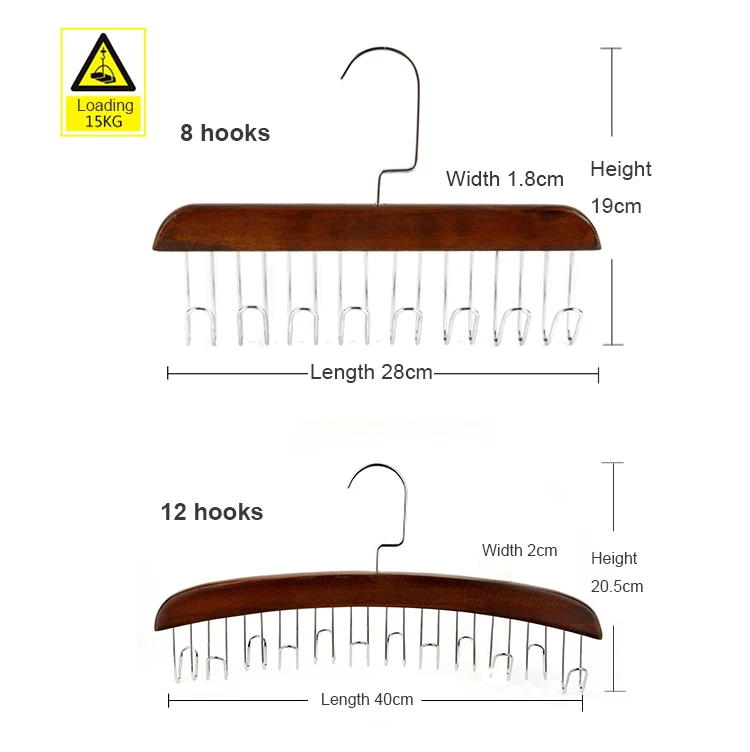 2PCS Multifunction Wood Belt Organizer Tie Scarf Rack Hanger Metal Hook Wardrobe Closet Organizer Storage Organizer Armadio