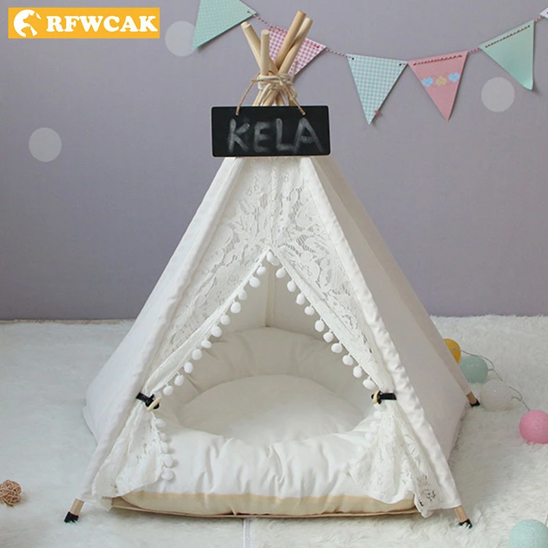 RFWCAK de mascotas tienda Casa de perro lavable invierno tienda cachorro gato cama perrera portátil tipi con cojín Kattenmand, suministros para mascotas
