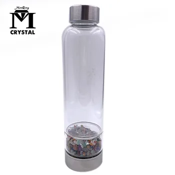 

Drop Shipping Natural mixed Crystal gravel Healing Elixir drink Water Bottle Varied Quartz Gemstone glass cup gift