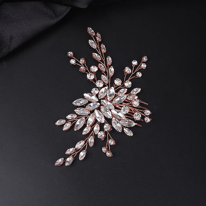 Silver Rhinestone Rose Gold Hair Comb Head Jewelry Hair Accessories for Women Bridal Wedding