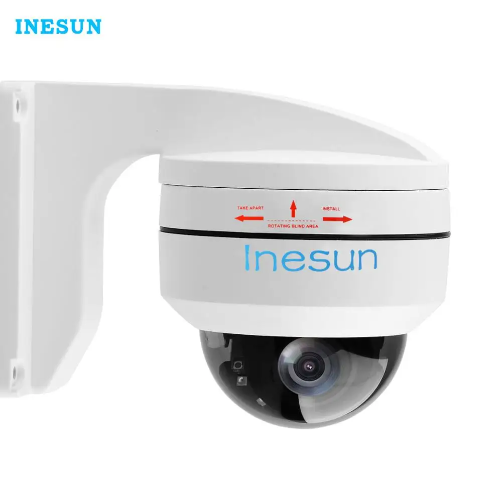 Inesun 5MP Dome POE PTZ IP Camera 4X Zoom Outdoor Security IP Camera IP66 Weatherproof IR 100ft Onvif H.265 P2P With Bracket