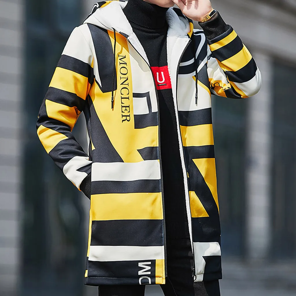 Yellow KLV куртки мужские осенние и зимние трендовые мужские хлопковые пальто с длинным рукавом плюс бархатные толстые длинные пальто для повседневной носки Новинка Горячая Распродажа - Цвет: Yellow