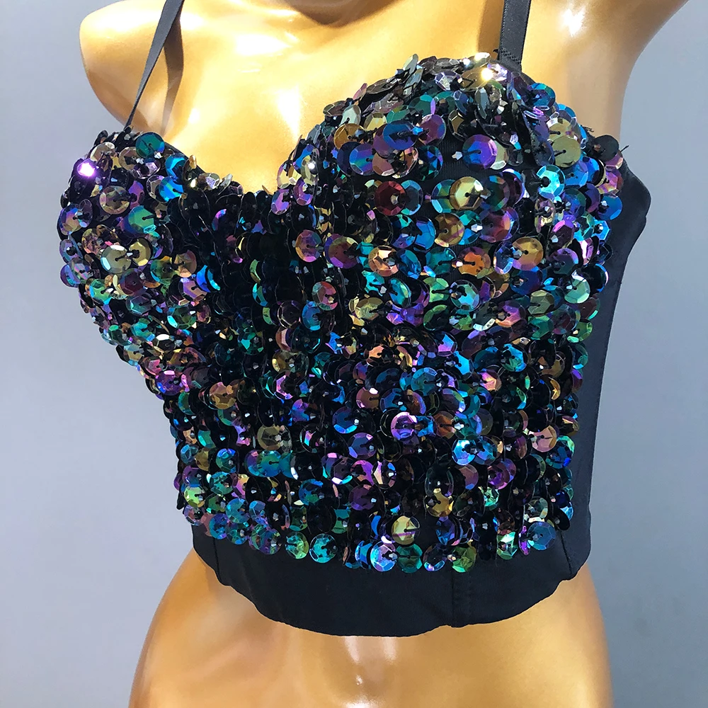 Women Shiny Crystal Lace Tank Bustier Bra Bralette Corset Crop Top Clubwear