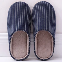 

Men's Slipper 2021 Solid Color Autumn Winter Home Slipper Men Warm Indoor Beadroom Slides Male Stripe Cotton Slippers Big Size