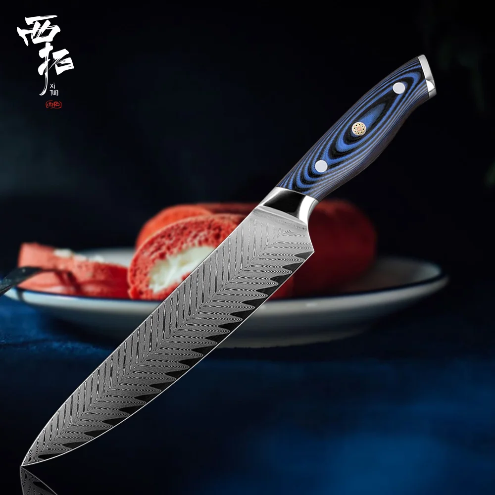 XITUO дамасский поварской нож VG10 острый японский Sankotu Кливер Boning Gyuto нож для очистки овощей инструмент для приготовления пищи высококлассная ручка - Цвет: Chef Knife