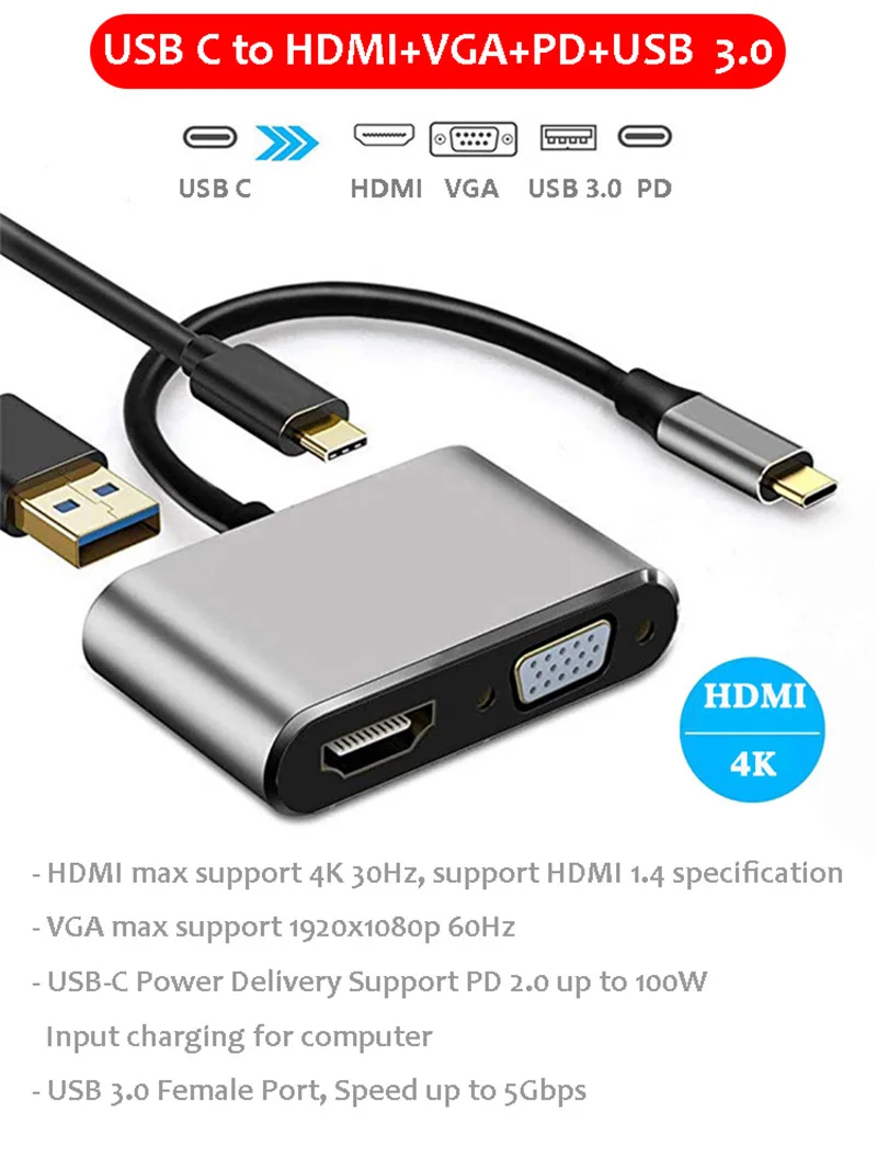 USB Tipe C untuk Vga HDMI Docking 