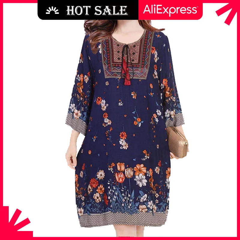 Las mujeres Casual primavera Vestido 2021 mujer coreana Estilo Vintage Floral impreso de talla grande Vestido de manga larga elegante Vestido de verano Vestido de