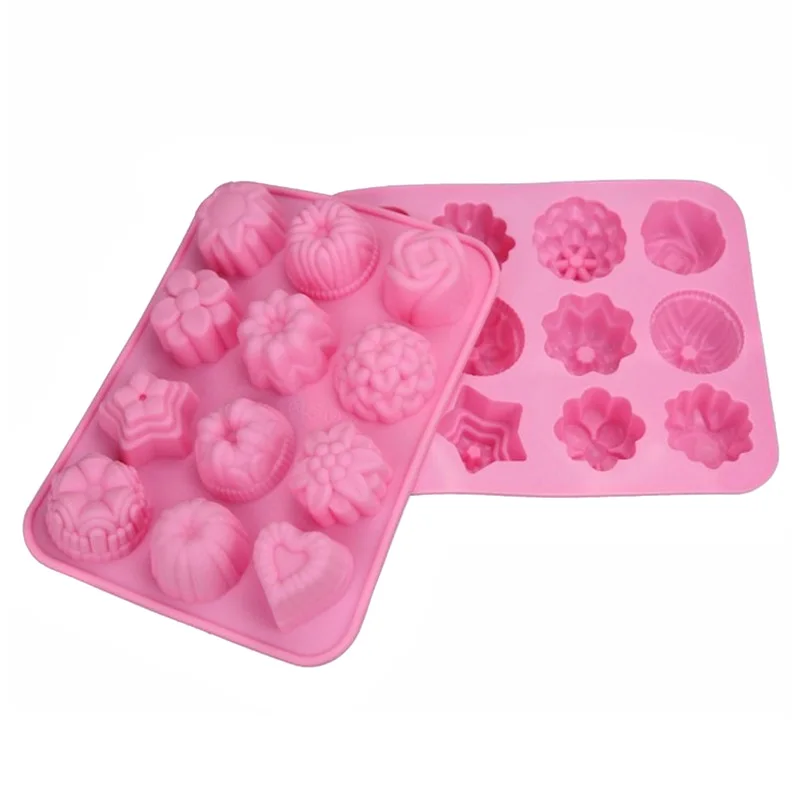 

12 Holes Flowers Silicone Mold Muffin Tray Candy Cookie Jelly Chocolate Moulds Baking Tool JS21