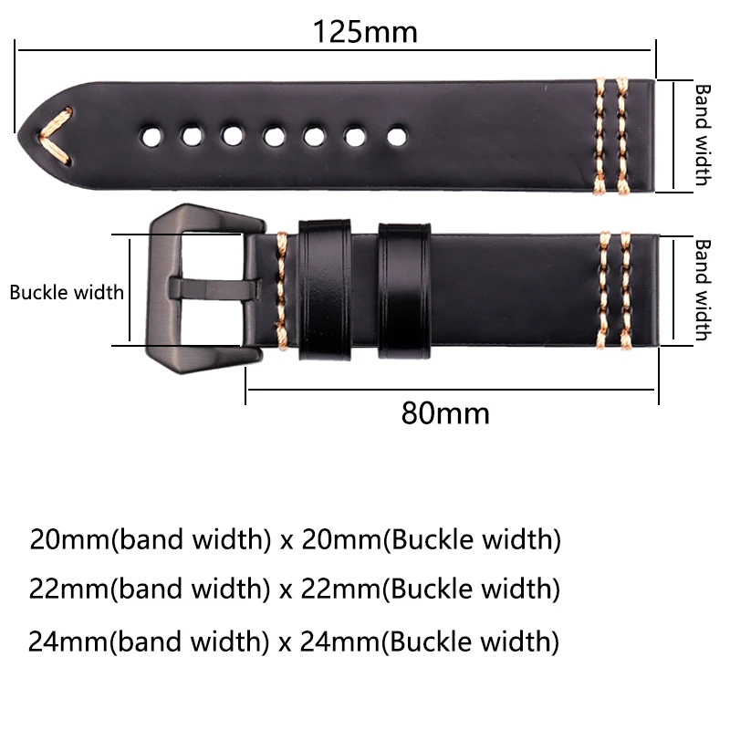 Genuine Leather Watch Band Strap - Premium Cowhide Accessory in Multiple Colors