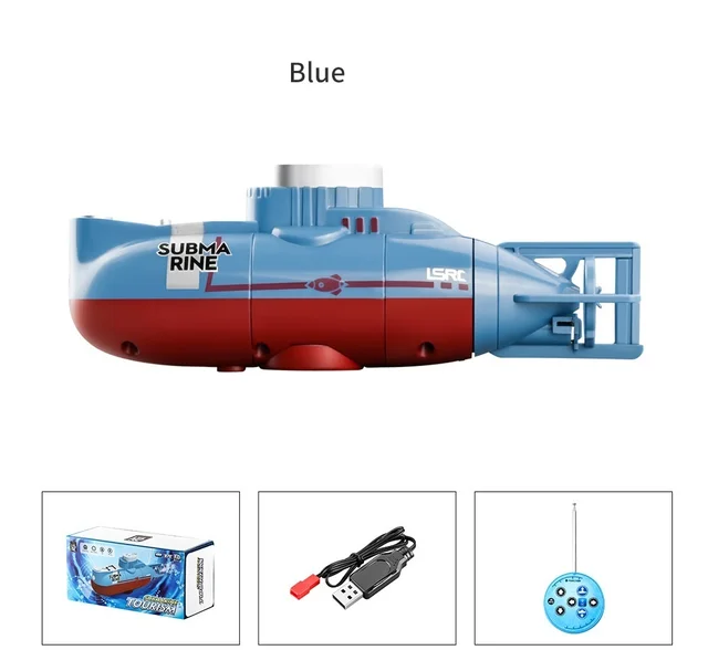Mini RC Submarine Remote Control Boat Waterproof Diving Toy Simulation Model Gift for Kids Boys Girls Gift military educationBlue
