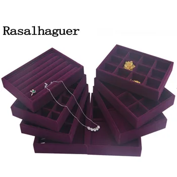

Handmade DIY Jewelry Box Drawer Storage Organizer Purple Soft Velvet Jewellery Earring Necklace Pendant Bracelet Tray 9 Options