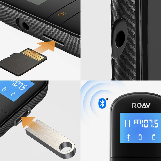 Anker Roav SmartCharge F3 беспроводной Bluetooth 4,2 fm-передатчик для автомобиля, аудио адаптер и приемник автомобильный комплект, 1,44 дюймовый дисплей