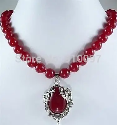 free HH#beautiful jewelry Charming 8mm Red stone Pendant Necklace 18''