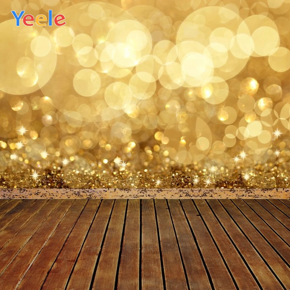 Yeele Wood Board Christmas Backdrop Gold Light Bokeh Baby Birthday Party Custom Vinyl Photography Background For Photo Studio