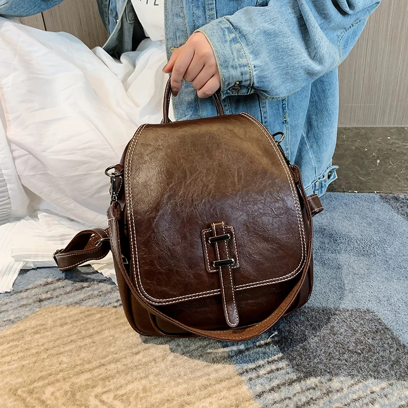 

Women New 2019 Leather Backpack Korean Style Fashion Pleated Solid Color Schoolbag Ladie Casual Travel Mini Feminina Backpacks