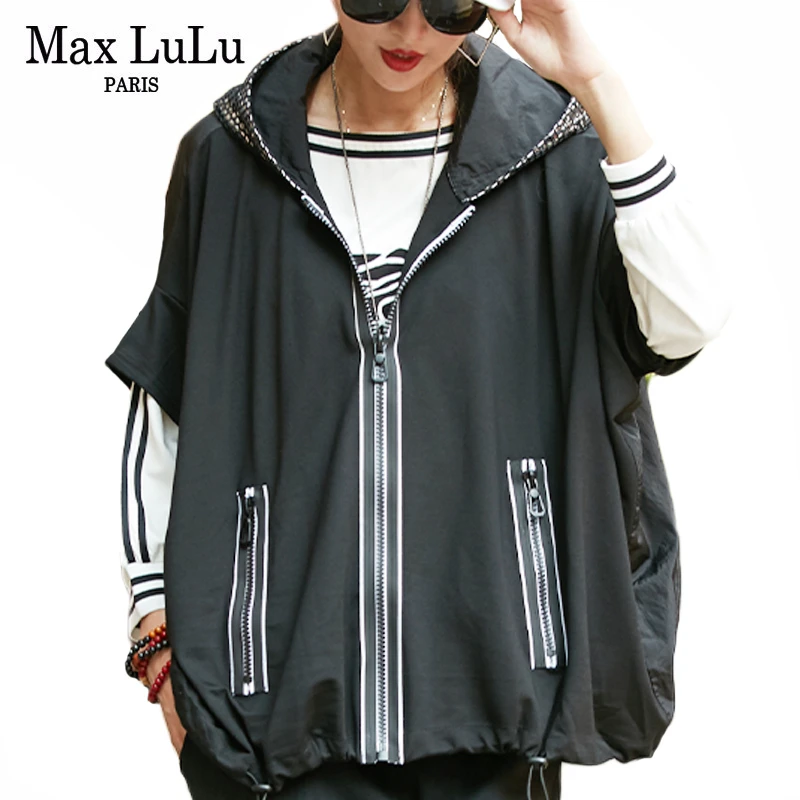 Max LuLu осень модная Корейская ветровка женская панк уличная женская с капюшоном черные куртки повседневная одежда пальто на молнии