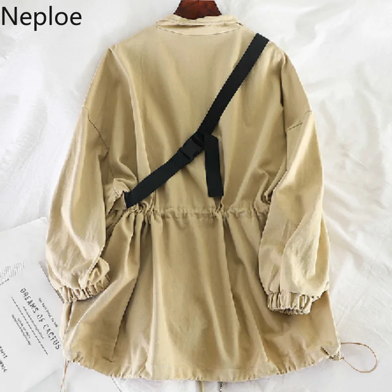 Neploe корейский сезон осень, со стоячим воротником на молнии, плащ, тонкая талия, Bf, шнуровка, ropa mujer, длинный рукав, тонкая Мода с сумкой 46741