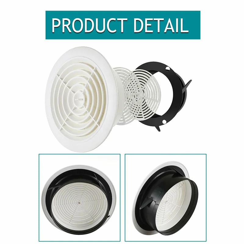 Round Air Vent ABS Louver Grille Cover Adjustable Exhaust Vent for Bathroom Office Ventilation TUE88