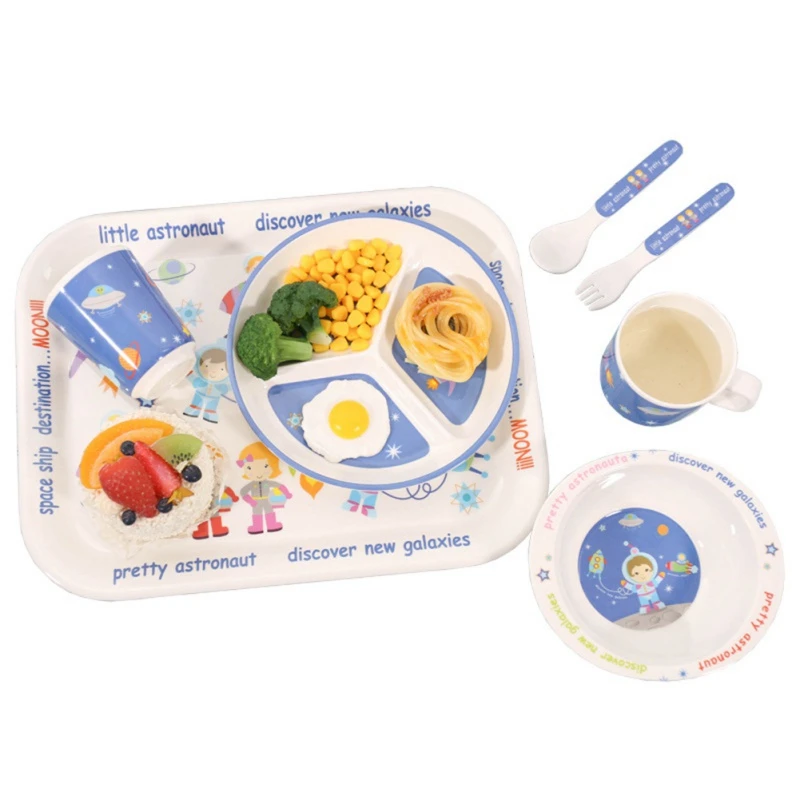

Baby Plates 5 Piece Kids Bamboo Dinnerware Cute Cartoon Pattern Non Slip Dinner Plates Dishes Bowls Water Cup Z