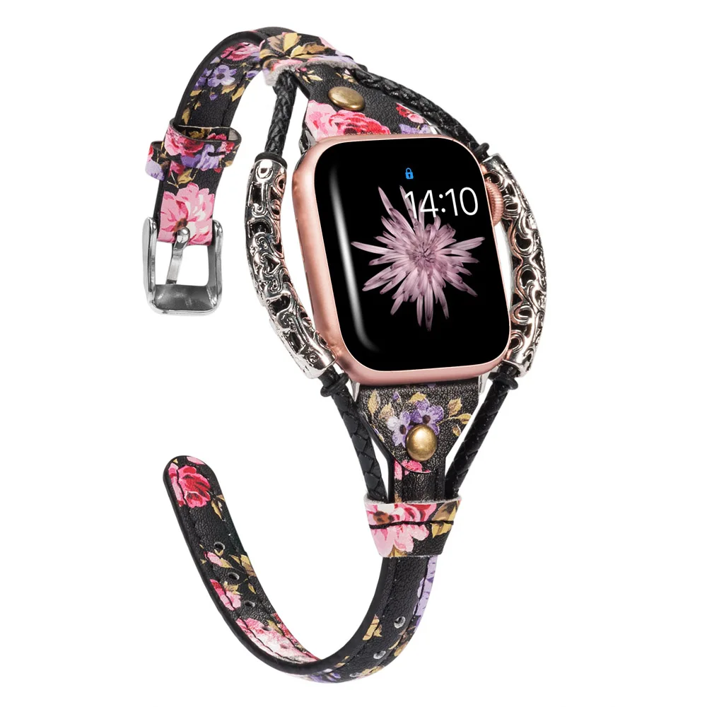 BkPink Кожаный ремешок для Apple Watch Band 38 мм 42 мм для женщин ручной работы твист полоса винтажные заклепки с металлическим веревочным ремешком iwatch Series 4 3 2 - Цвет ремешка: BkPink