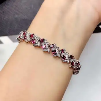 

Real And Natural Garnet chain bracelet Free shipping Natural real Garnet 925 sterling silver bracelet
