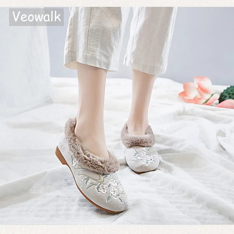 Veowalk/зимняя женская обувь на плоской подошве с плюшевой подкладкой из