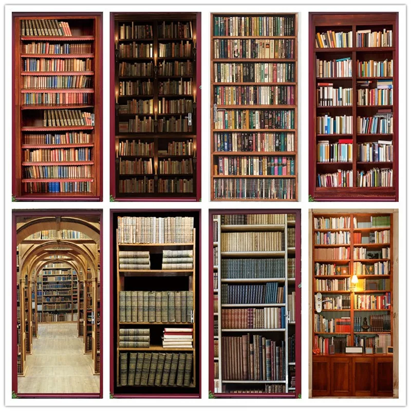 Retro Library Bookshelf Door Sticker Vinyl Waterproof Removable Art Poster Home Decor Renovation For Study Room House | Дом и сад