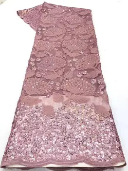 

New African Lace Fabric High Quality Indian Embroidery For Wedding Party Nigerian 5 yards / piece Lace Tulle Mesh Fabric Pink