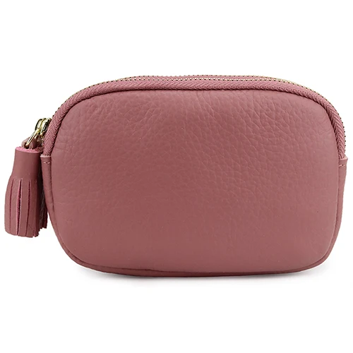 Green/Blue Coin Purse Double Zipper Genuine Leather Black Color Women Tassel Coin Wallets Fashion Gift Lady Purse Coin Wallet - Цвет: Pink
