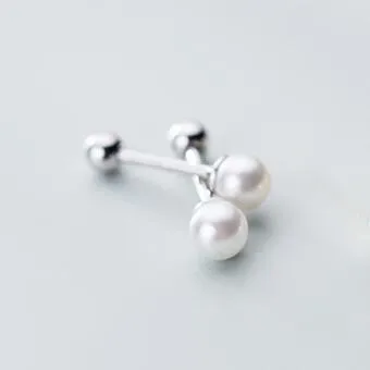 Silver Классические серьги-гвоздики из стерлингового серебра 925 пробы с искусственным жемчугом для женщин, девушек, детей, мини-милые ювелирные изделия, подарки G2827 - Окраска металла: Silver