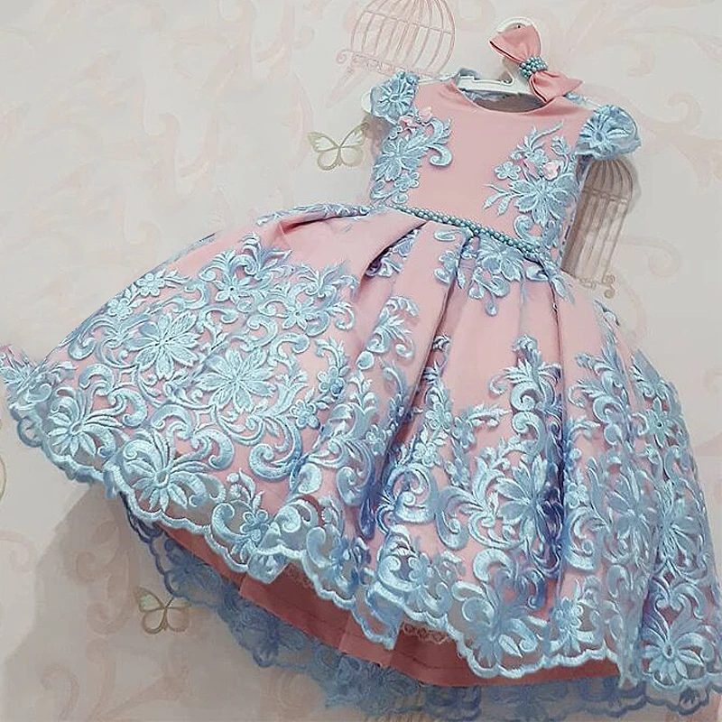 Flower Princess Party Dresses Children's Clothing Kids Dresses for Girls Wedding Elegant Gown for 4 6 8 9 10 Yrs Chritmas Dress - Цвет: Blue4