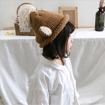 

Baby Kids Crochet hat Dual Ball Knitted Cute Unicorn Winter Mom Women Baby Caps Boys Girls Hairball Ear Baby For 3Months-2Y Hat
