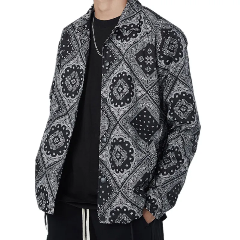 

Cashew Flowers Print Coaches Jackets Streetwear Hip Hop Casual Snap Button Windbreaker Jacket Coat Fashion Hipster Tops