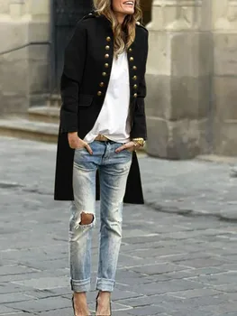 

2019 autumn winter women long-sleeved wool button Cardigan jacket coat lapel long wool overcoat outerwear coat female