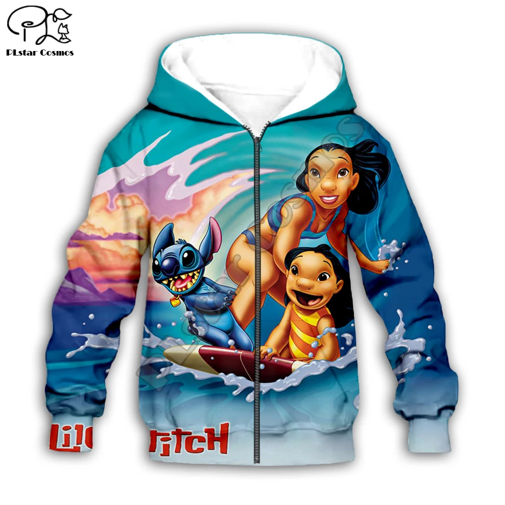 Детская одежда Lilo Stitch 3D Толстовка с капюшоном для маленьких мальчиков и девочек; пуловер с принтом; свитер с длинными рукавами с героями мультфильмов; уличная одежда; костюм; 8