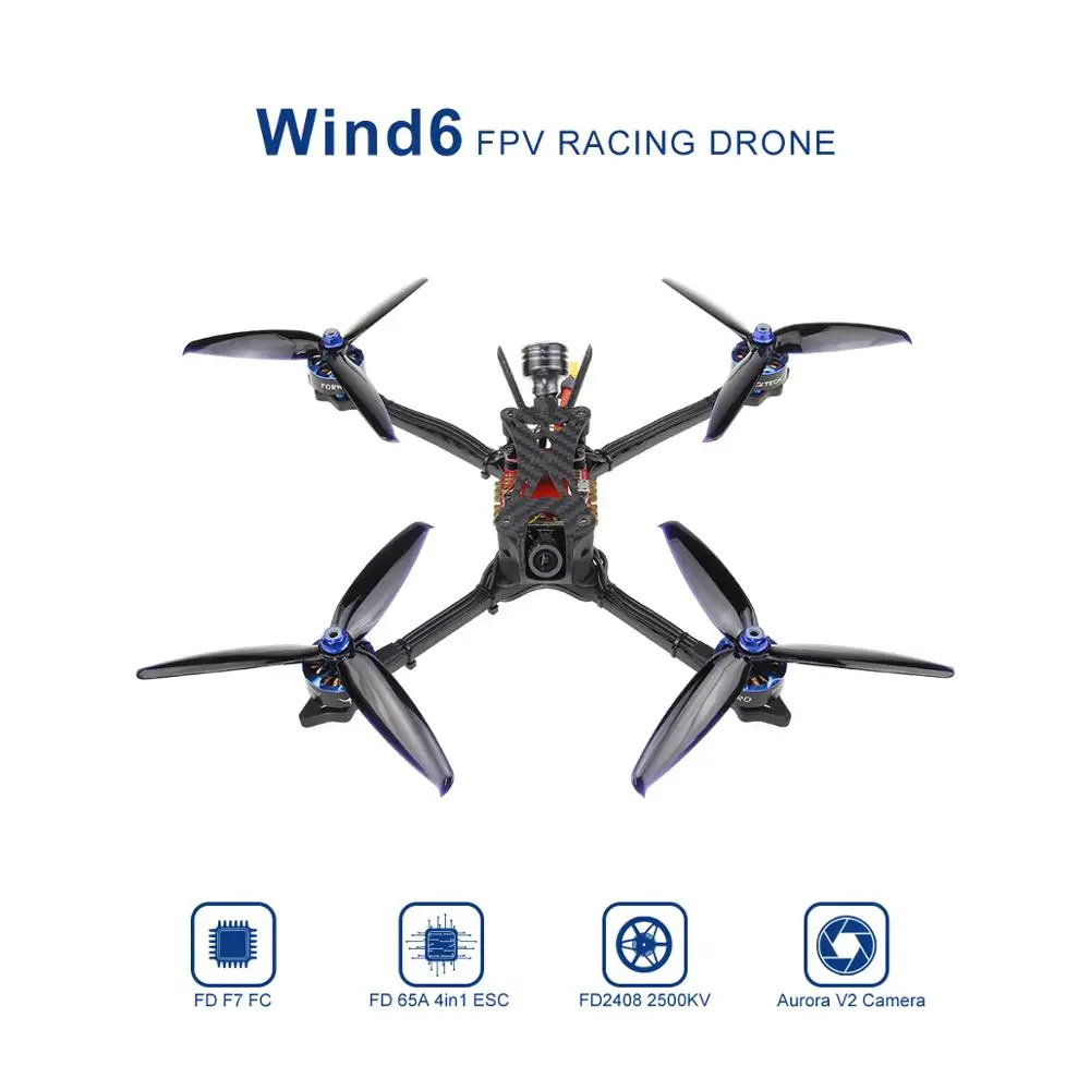 HGLRC Wind6 6S BNF FPV гоночный Дрон F7 FC 2408 1700KV бесщеточный двигатель Blheli32 65A 4в1 ESC вперед VTX полёт стек