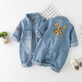 

Toddler Baby Boys Kids Giraffe Denim Fabric Romper Autumn Winter Outfits Clothes