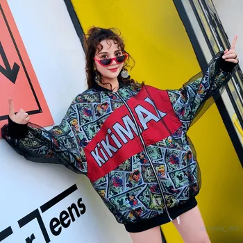

Tide brand cartoon dog jacket female 2020 spring long section was thin and loose large size bf baseball uniform jacket female