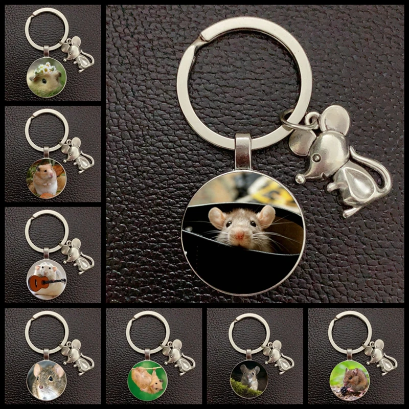 New small women's mouse painting keychain fairy glass convex round person girl's favorite gift souvenir | Украшения и