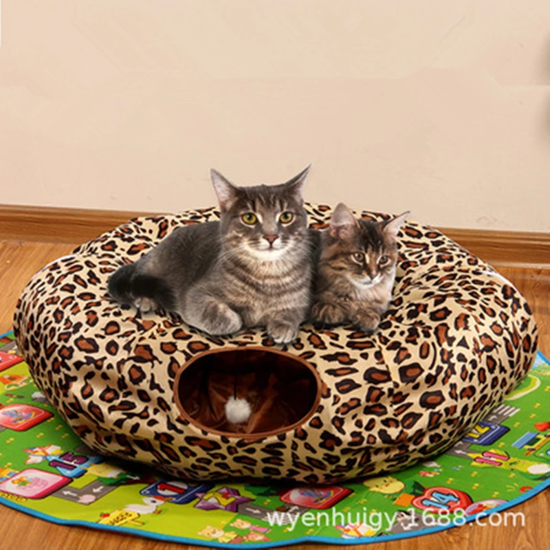 Collapsible Rolling Dragon Pet Amusement Park Cat Channel Drilling Holes Leopard Print Tunnel Interactive Toy Supplies | Дом и сад