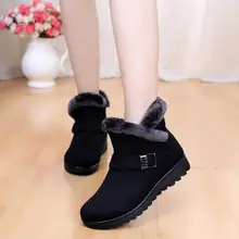 Зимние сапоги; женские модные теплые плюшевые ботильоны с пряжкой; женская повседневная обувь; кроссовки; цвет черный, красный, коричневый; большие размеры; st480